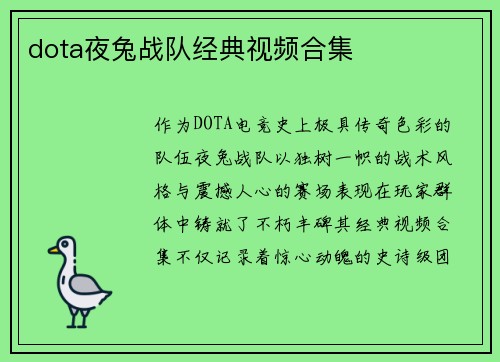 dota夜兔战队经典视频合集