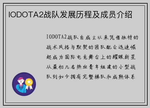 IODOTA2战队发展历程及成员介绍