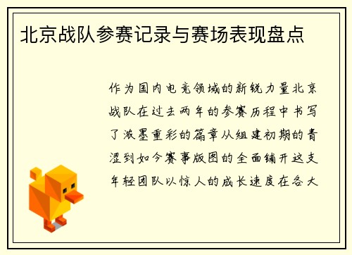 北京战队参赛记录与赛场表现盘点